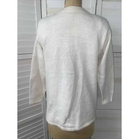 Vtg Huntington Ridge 80’s Women's Cardigan Cream Sweater Embroidered Sz Medium - Picture 5 of 8
